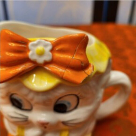 Rare Vintage Lefton Cuddles the Cat/Sunshine Tea Pot Set w/ Cream & Sugar - Picture 14 of 16